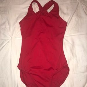 royal red dance leotard with unique back